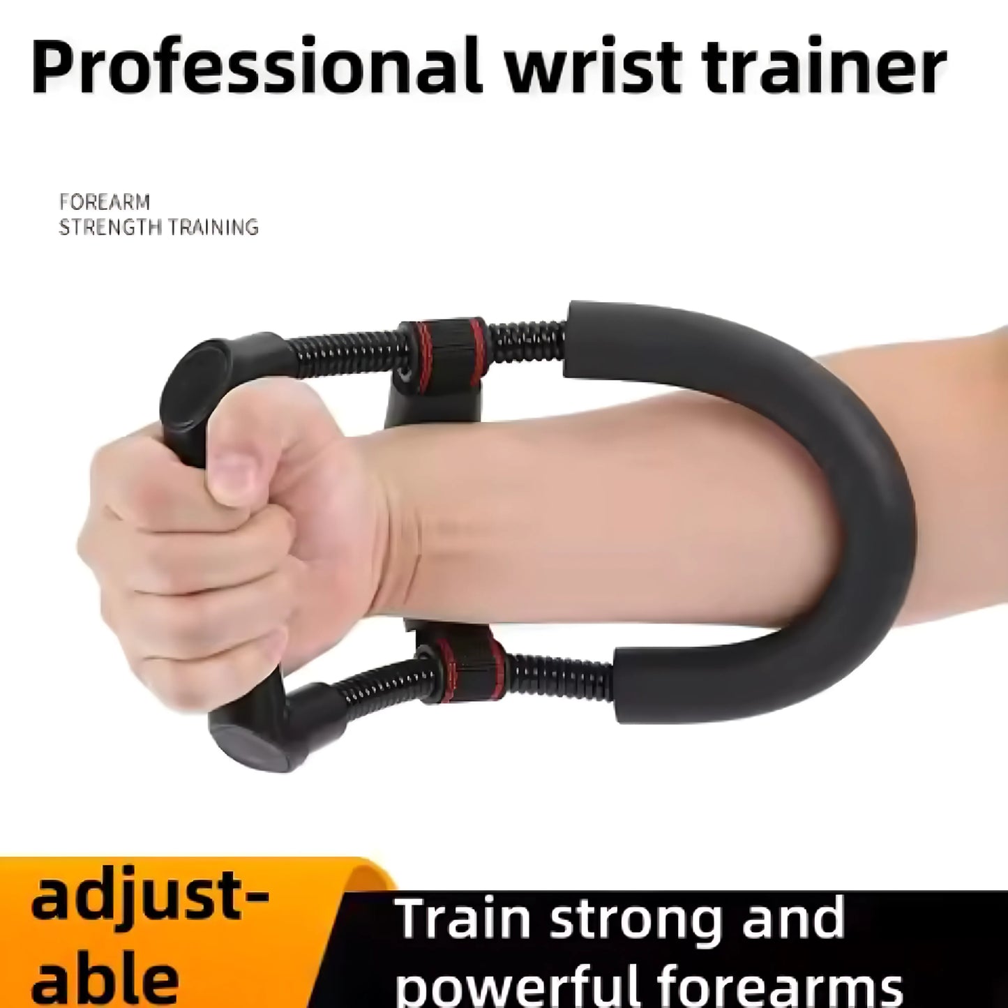 Wrist Exerciser Forearm Hand Muscle Strengthener Grip Trainer with Heavy Duty Carbon Steel Spring, Adjustable Stabilizer Pad & 10mm Foam Cushion for Wrist, Finger & Forearm Training – Black