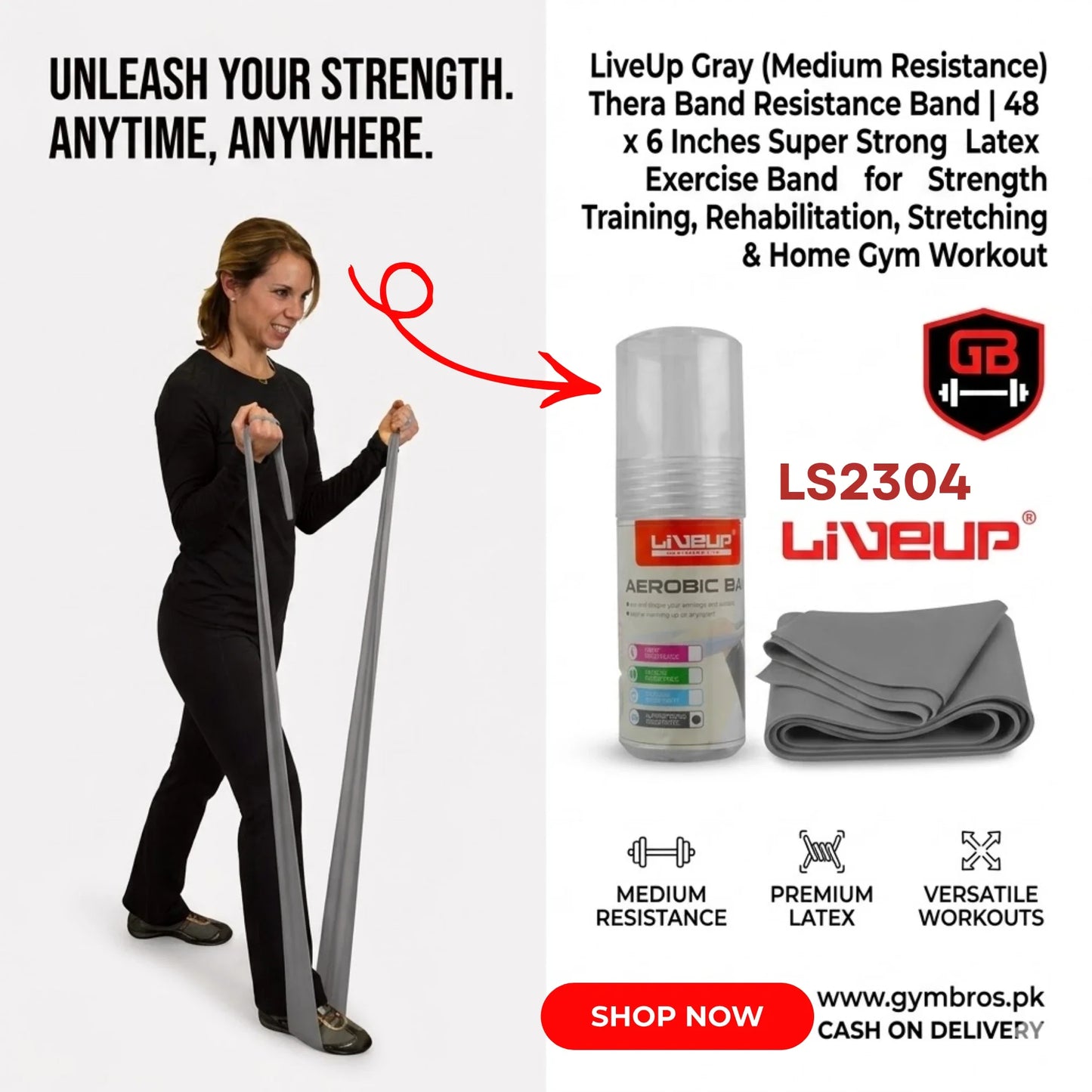 Liveup Ls3204 Aerobic Resistance Thera Band, Band Length: 48 inches Band Width: 6 inches, Super Strong Latex Exercise Band for Strength Training, Rehabilitation, Stretching & Home Gym Workout – Light, Medium, Heavy & X-Heavy Levels
