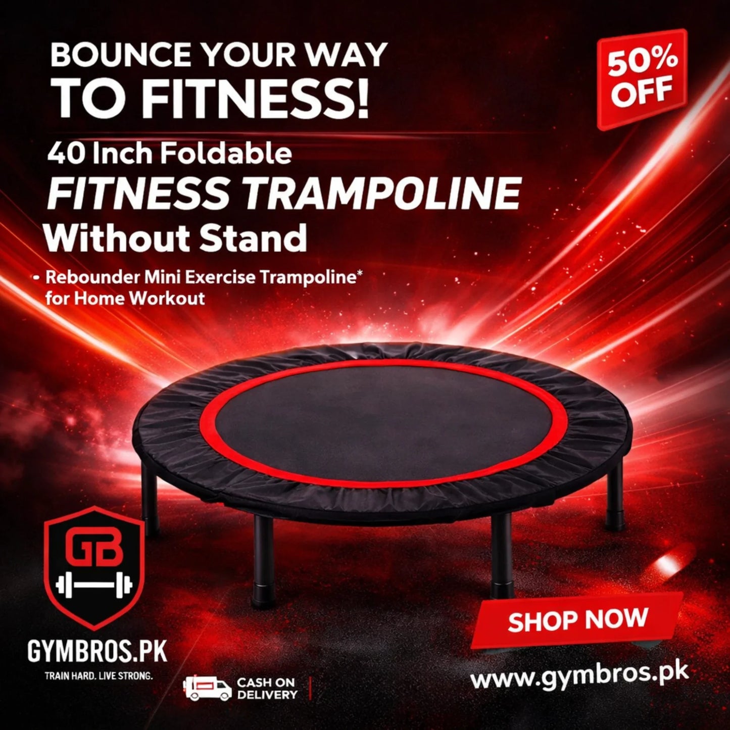 40 Inch Foldable Fitness Trampoline for Home Workout | Mini Rebounder Exercise Trampoline, Heavy Duty 114KG Load Capacity, With or Without Stand, Waist Drum Spring System & Portable Indoor/Outdoor Use