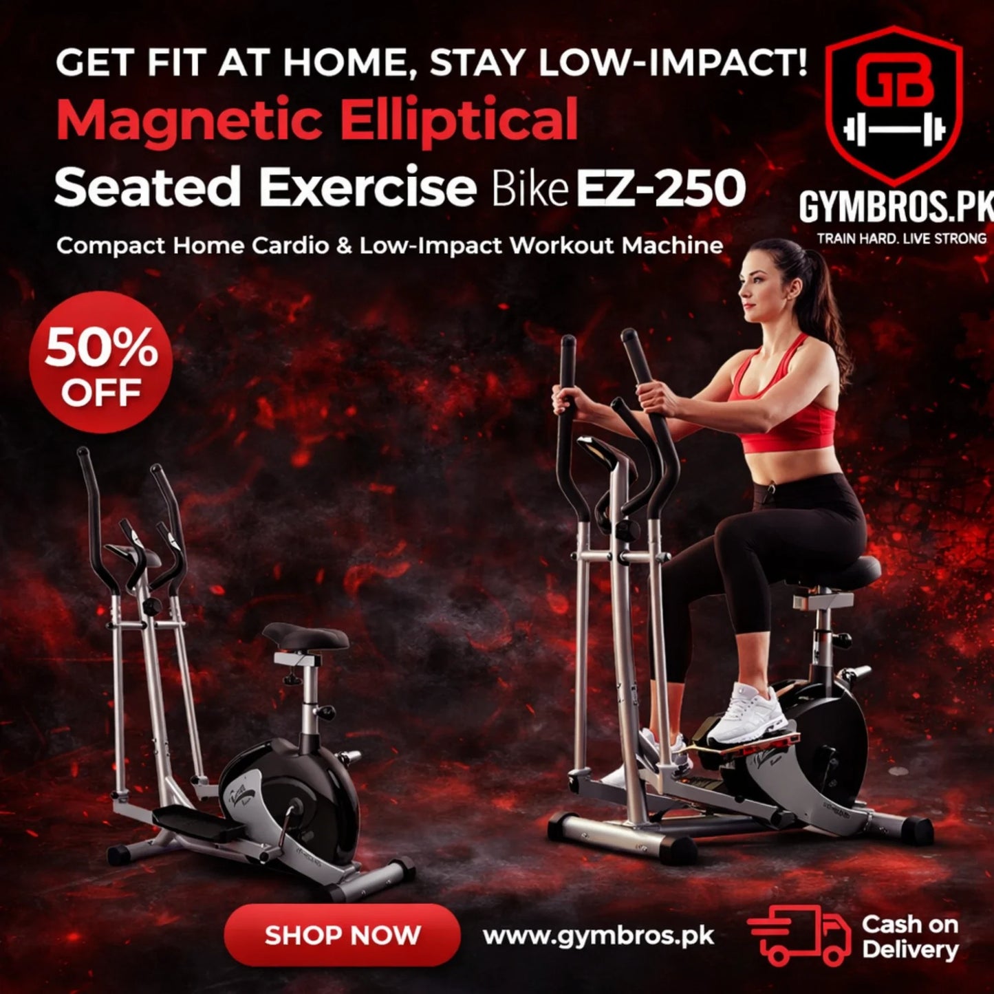 Magnetic Elliptical Seated Exercise Bike EZ-250 | Seated Elliptical Exercise Bike with 4KG Flywheel, 8 Resistance Levels, LCD Monitor & 130KG Weight Capacity