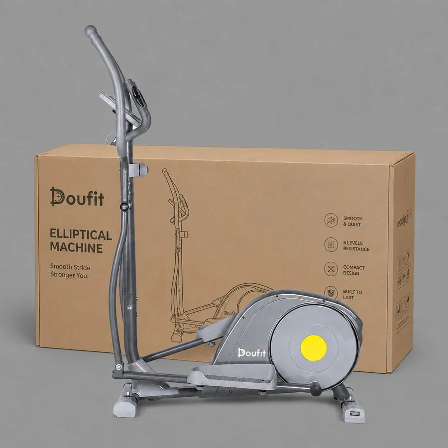 Doufit EM-04 Elliptical Machine for Home Gym | Heavy Duty Magnetic Cross Trainer 8-Level Resistance, 12 lbs Flywheel, LCD Monitor, 250 lbs Capacity Full Body Cardio Fitness Equipment