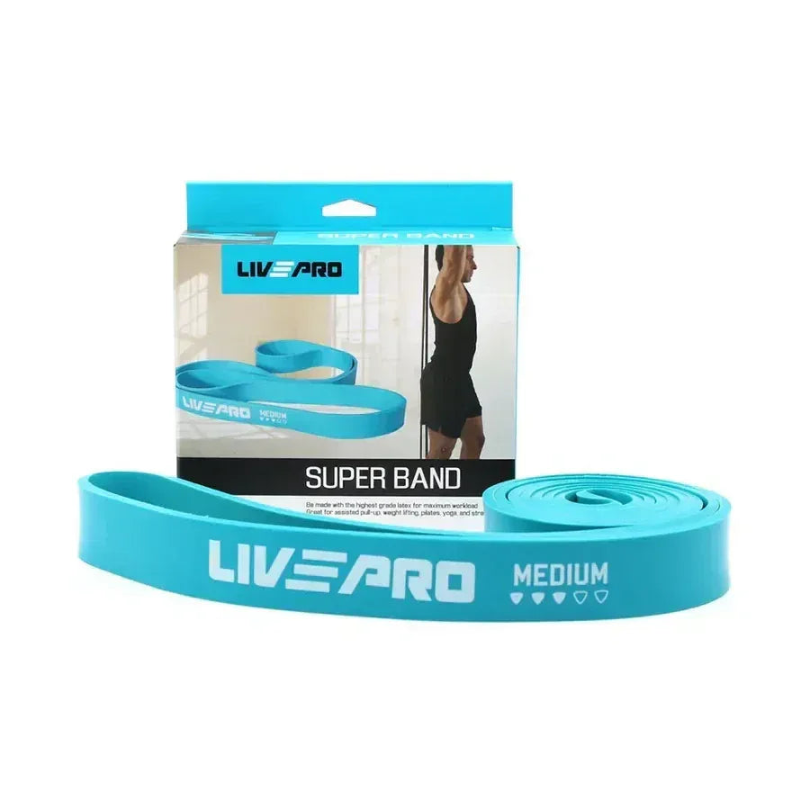 Livepro Super Band Large Latex Loop Resistance Band 35-85lbs Blue 32mm LP8410 | Pull Up Assist, Strength Training & Mobility Band