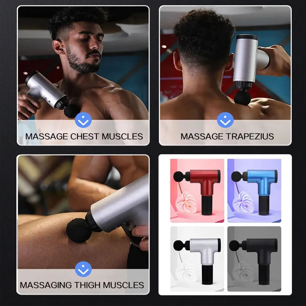 Fascial Gun Deep Muscle Massager 7.4V 12V 2000mAh Li-ion Battery 1800–3200 RPM 5 Speed 6 Level Adjustment Deep Tissue Massage Gun with 4 Heads for Muscle Pain Relief & Recovery