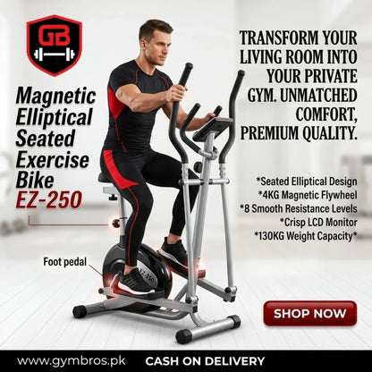 Magnetic Elliptical Seated Exercise Bike EZ-250 | Seated Elliptical Exercise Bike with 4KG Flywheel, 8 Resistance Levels, LCD Monitor & 130KG Weight Capacity