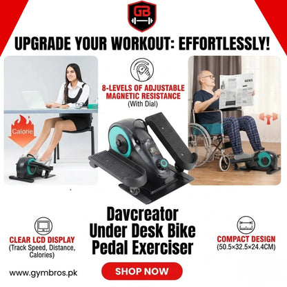 Davcreator Under Desk Bike Pedal Exerciser, 8 adjustable magnetic resistance levels, Under Desk Mini Exercise Bike with 8-Level Magnetic Resistance, LCD Display & Compact 50.5×32.5×24.4CM Design for Home & Office Workouts