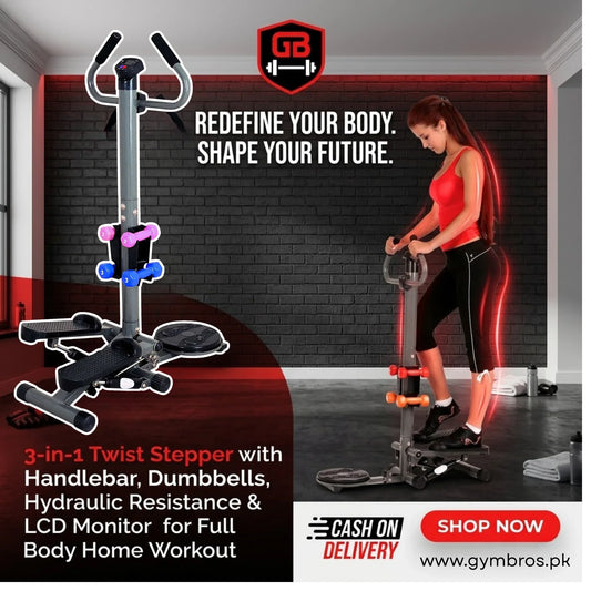 Standing Stepper with Twister and Dumbbells | 3-in-1 Twist Stepper with Handlebar, Dumbbells, Hydraulic Resistance & LCD Monitor for Full Body Home Workout