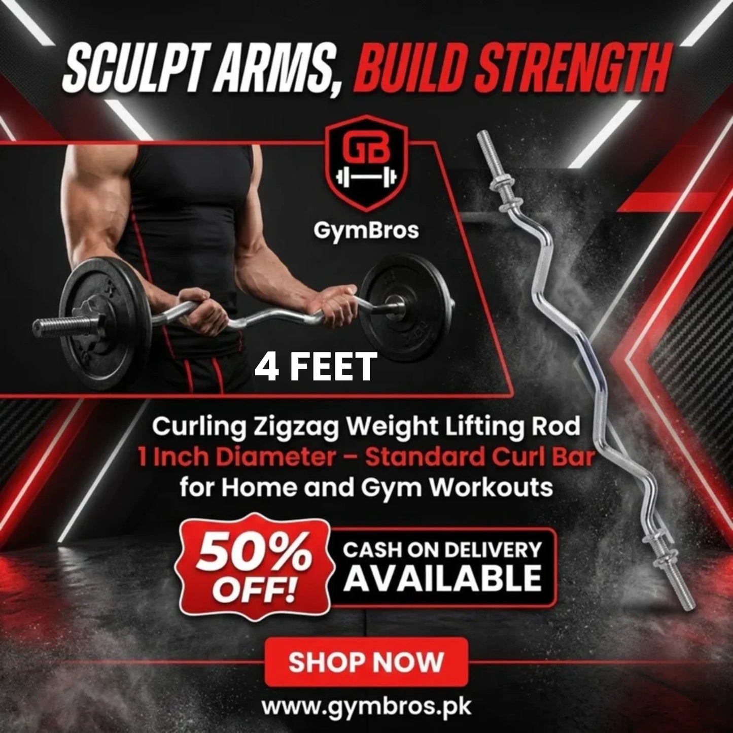 Iron Curl Bar 4 Feet EZ Curl Bar with Spin Lock | 4FT EZ Curl Barbell with Spin Lock, Chrome Coated Iron Zig Zag Bar for Biceps & Triceps Strength Training