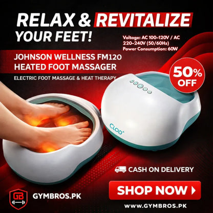 Johnson Wellness FM120 Heated Foot Massager | Voltage: AC 100–120V / AC 220–240V (50/60Hz), Kneading & Air Compression Foot Massager with Heat Therapy for Pain Relief & Reflexology