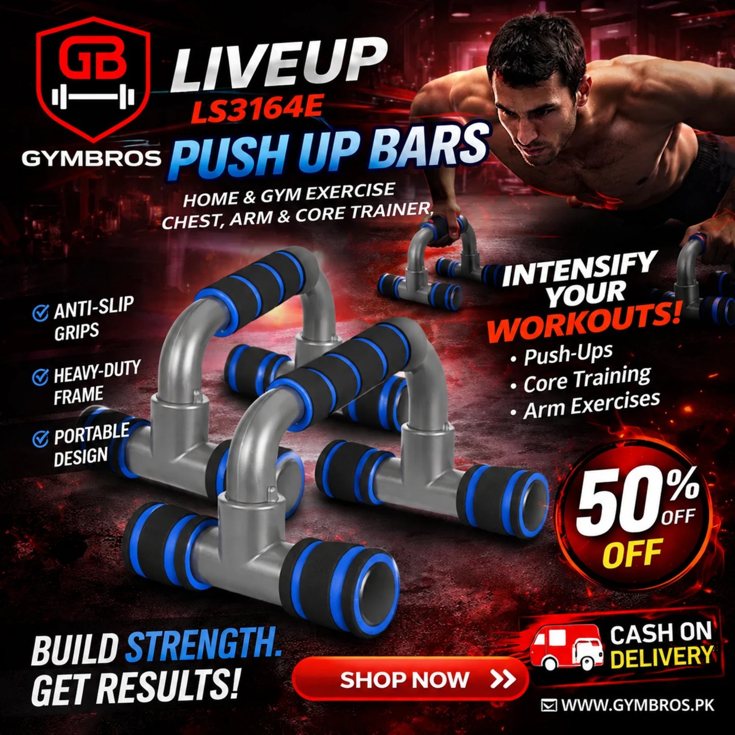 Liveup LS3164E Push Up Bars | Plastic Push-Up Bars with Foam Handles for Chest, Arm & Upper Body Strength Training