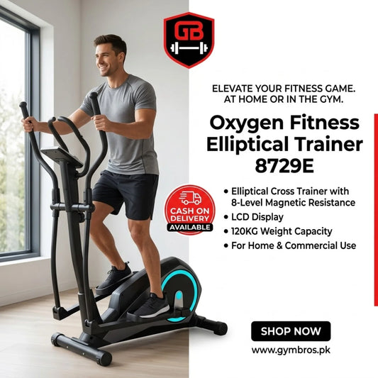 Oxygen Fitness Elliptical Trainer 8729E | Elliptical Cross Trainer with 8-Level Magnetic Resistance, LCD Display & 120KG+ Weight Capacity for Home & Commercial Use