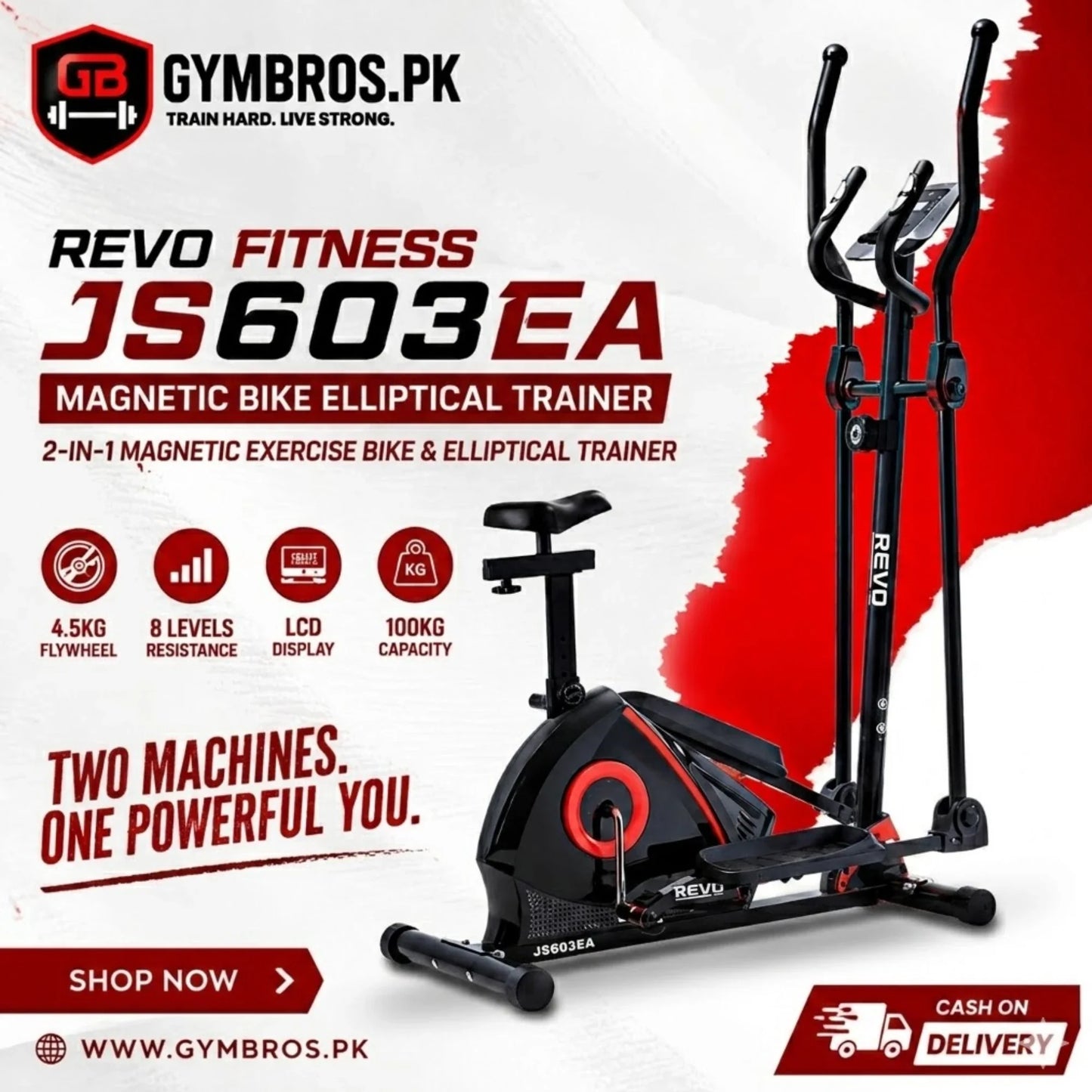 Revo Fitness JS603EA Magnetic Bike Elliptical Trainer | 2-in-1 Magnetic Exercise Bike & Elliptical Trainer with 4.5KG Flywheel, 8 Resistance Levels, LCD Display & 100KG Capacity