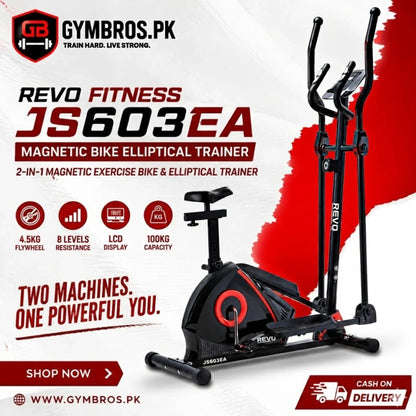 Revo Fitness JS603EA Magnetic Bike Elliptical Trainer | 2-in-1 Magnetic Exercise Bike & Elliptical Trainer with 4.5KG Flywheel, 8 Resistance Levels, LCD Display & 100KG Capacity