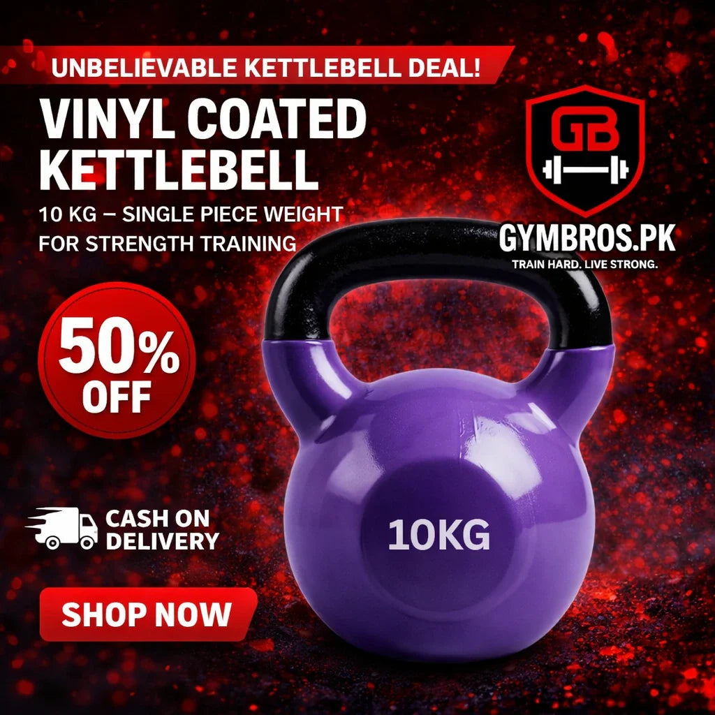 Vinyl Coated Cast Iron Kettlebell 2kg–20kg Solid Weight Training Kettle Bell with Wide Grip Handle, Flat Base & PVC Protective Coating for Full Body Strength, Cardio & Functional Home Gym Workout