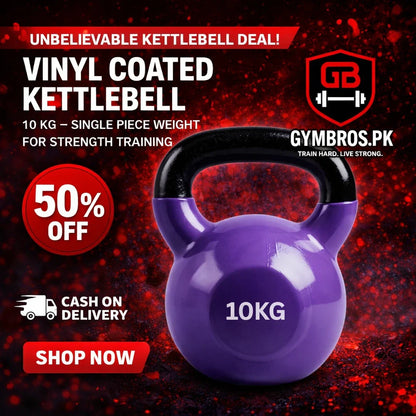 Vinyl Coated Cast Iron Kettlebell 2kg–20kg Solid Weight Training Kettle Bell with Wide Grip Handle, Flat Base & PVC Protective Coating for Full Body Strength, Cardio & Functional Home Gym Workout