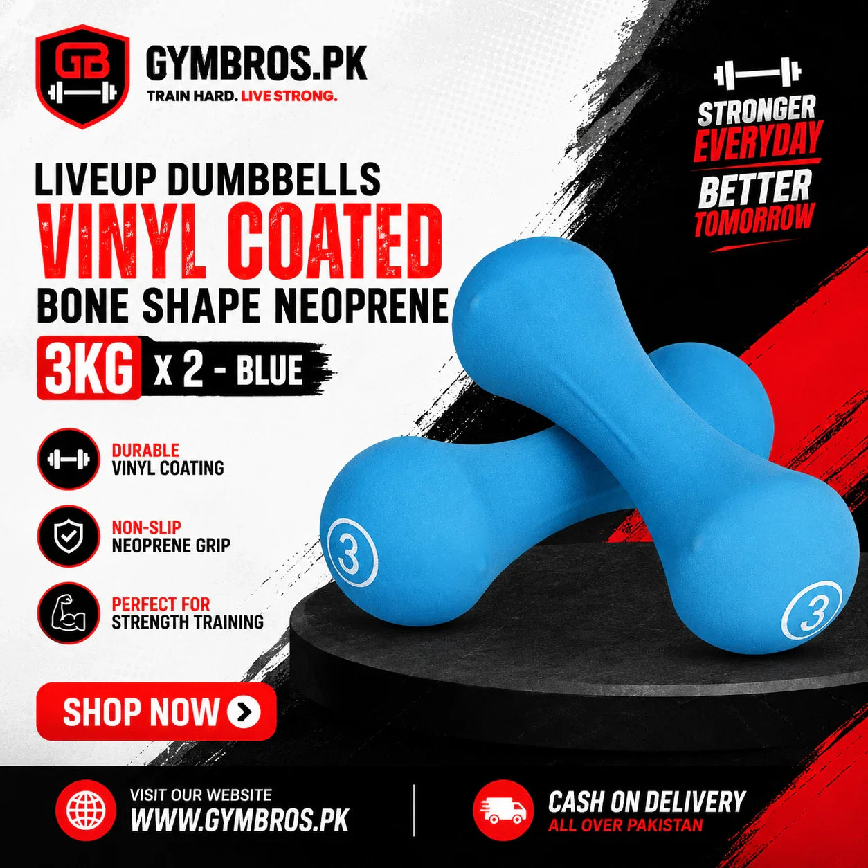 Liveup Bone Shape Neoprene Dumbbells Pair 0.5KG to 5KG Each | Steel Core Anti-Slip Hand Weights for Home Gym, Aerobics & Strength Training