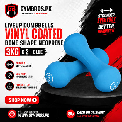 Liveup Bone Shape Neoprene Dumbbells Pair 0.5KG to 5KG Each | Steel Core Anti-Slip Hand Weights for Home Gym, Aerobics & Strength Training