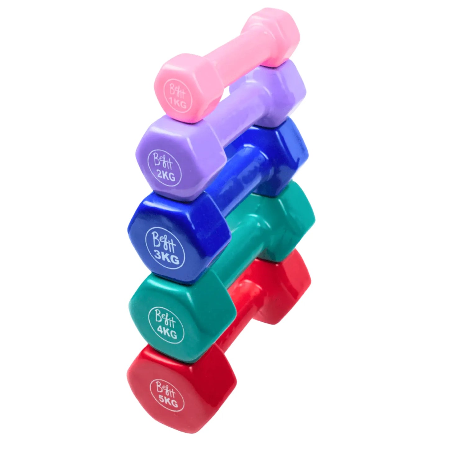 Vinyl Coated Dumbbells 1KG to 5KG (Pack of 2) Anti-Roll Hand Weights for Home Workout, Strength Training, Fitness Exercise & Muscle Toning