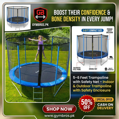 5–6 Feet Round Mini Trampoline with Safety Net & Enclosure | Heavy-Duty Kids Fitness Rebounder, Indoor & Outdoor Foldable Trampoline with Strong Steel Frame & High-Elastic Jump Mat