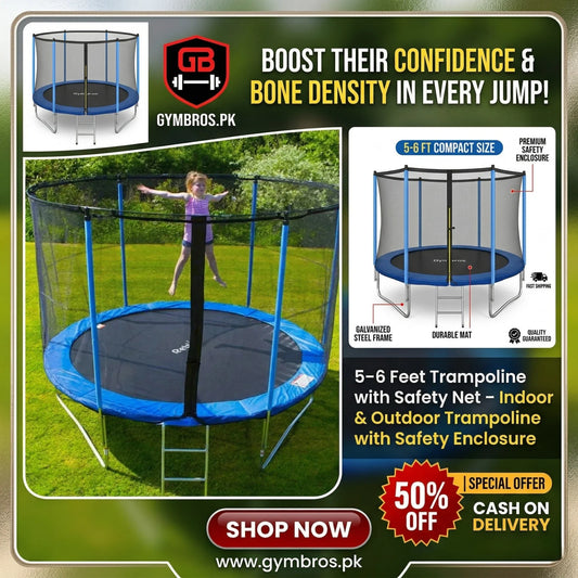 5–6 Feet Round Mini Trampoline with Safety Net & Enclosure | Heavy-Duty Kids Fitness Rebounder, Indoor & Outdoor Foldable Trampoline with Strong Steel Frame & High-Elastic Jump Mat