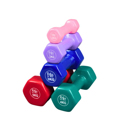 Vinyl Coated Dumbbells 1KG to 5KG (Pack of 2) Anti-Roll Hand Weights for Home Workout, Strength Training, Fitness Exercise & Muscle Toning