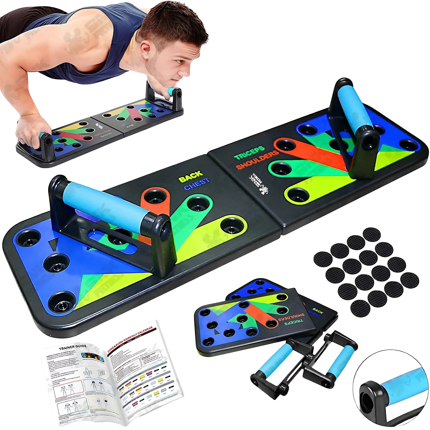 12 in 1 Push-Up Board Multi-Functional Fitness Training System with Color-Coded Positions, Environmental ABS Plastic, 60.8×18.5×2cm Foldable Body Building Push-Up Rack for Chest, Arms, Back & Core Workout