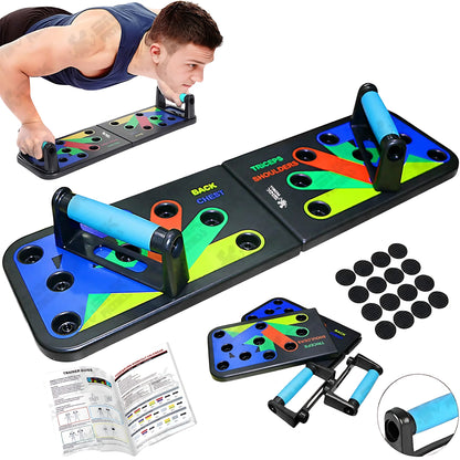 12 in 1 Push-Up Board Multi-Functional Fitness Training System with Color-Coded Positions, Environmental ABS Plastic, 60.8×18.5×2cm Foldable Body Building Push-Up Rack for Chest, Arms, Back & Core Workout