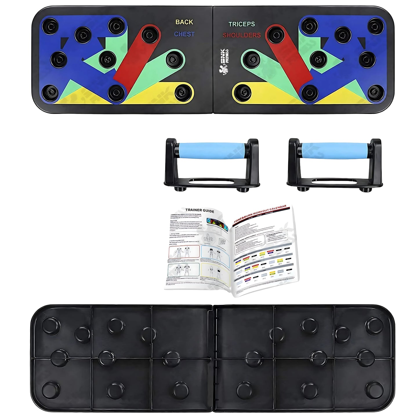 12 in 1 Push-Up Board Multi-Functional Fitness Training System with Color-Coded Positions, Environmental ABS Plastic, 60.8×18.5×2cm Foldable Body Building Push-Up Rack for Chest, Arms, Back & Core Workout