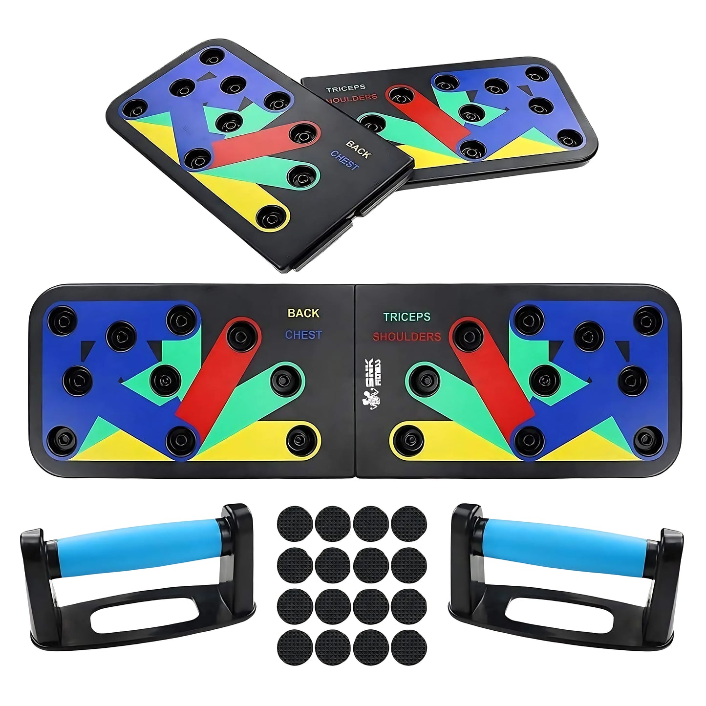 12 in 1 Push-Up Board Multi-Functional Fitness Training System with Color-Coded Positions, Environmental ABS Plastic, 60.8×18.5×2cm Foldable Body Building Push-Up Rack for Chest, Arms, Back & Core Workout