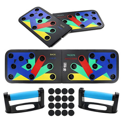 12 in 1 Push-Up Board Multi-Functional Fitness Training System with Color-Coded Positions, Environmental ABS Plastic, 60.8×18.5×2cm Foldable Body Building Push-Up Rack for Chest, Arms, Back & Core Workout