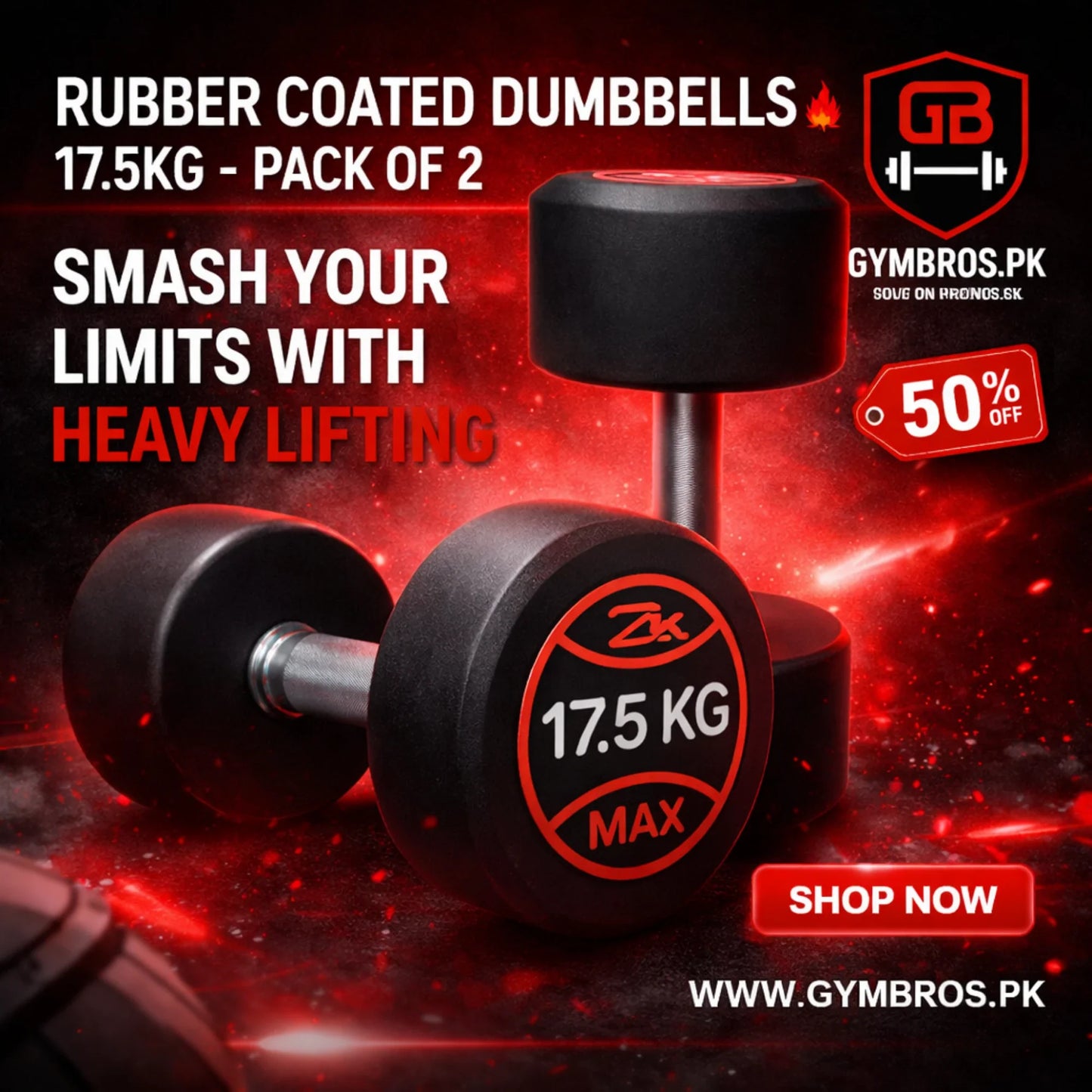 ZEE MAX Rubber Coated Dumbbells Pair with Cast Iron Core, Knurled Steel Handle & Thick Noise-Reducing Rubber Coating Available in 1KG–40KG for Home Gym Strength Training