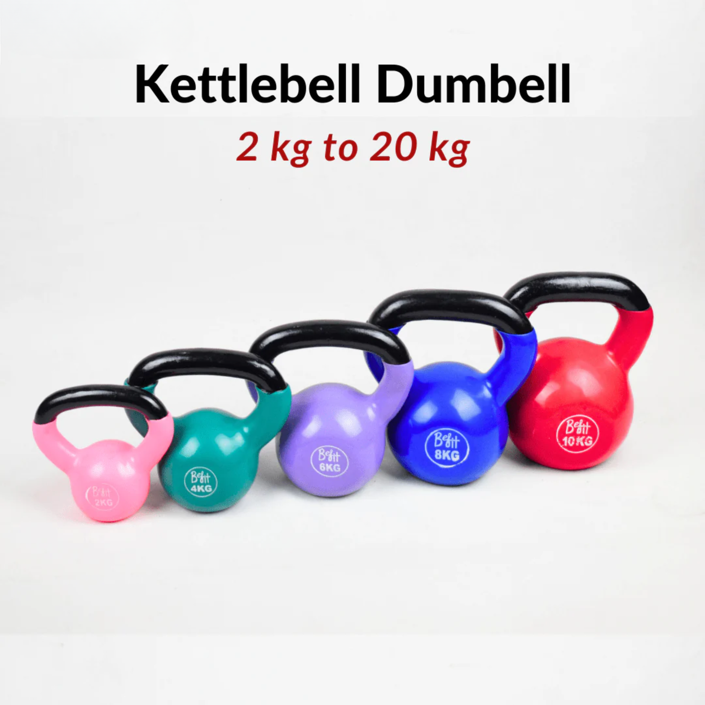 Vinyl Coated Cast Iron Kettlebell 2kg–20kg Solid Weight Training Kettle Bell with Wide Grip Handle, Flat Base & PVC Protective Coating for Full Body Strength, Cardio & Functional Home Gym Workout