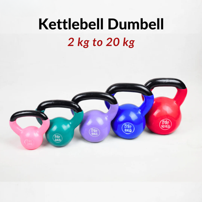 Vinyl Coated Cast Iron Kettlebell 2kg–20kg Solid Weight Training Kettle Bell with Wide Grip Handle, Flat Base & PVC Protective Coating for Full Body Strength, Cardio & Functional Home Gym Workout