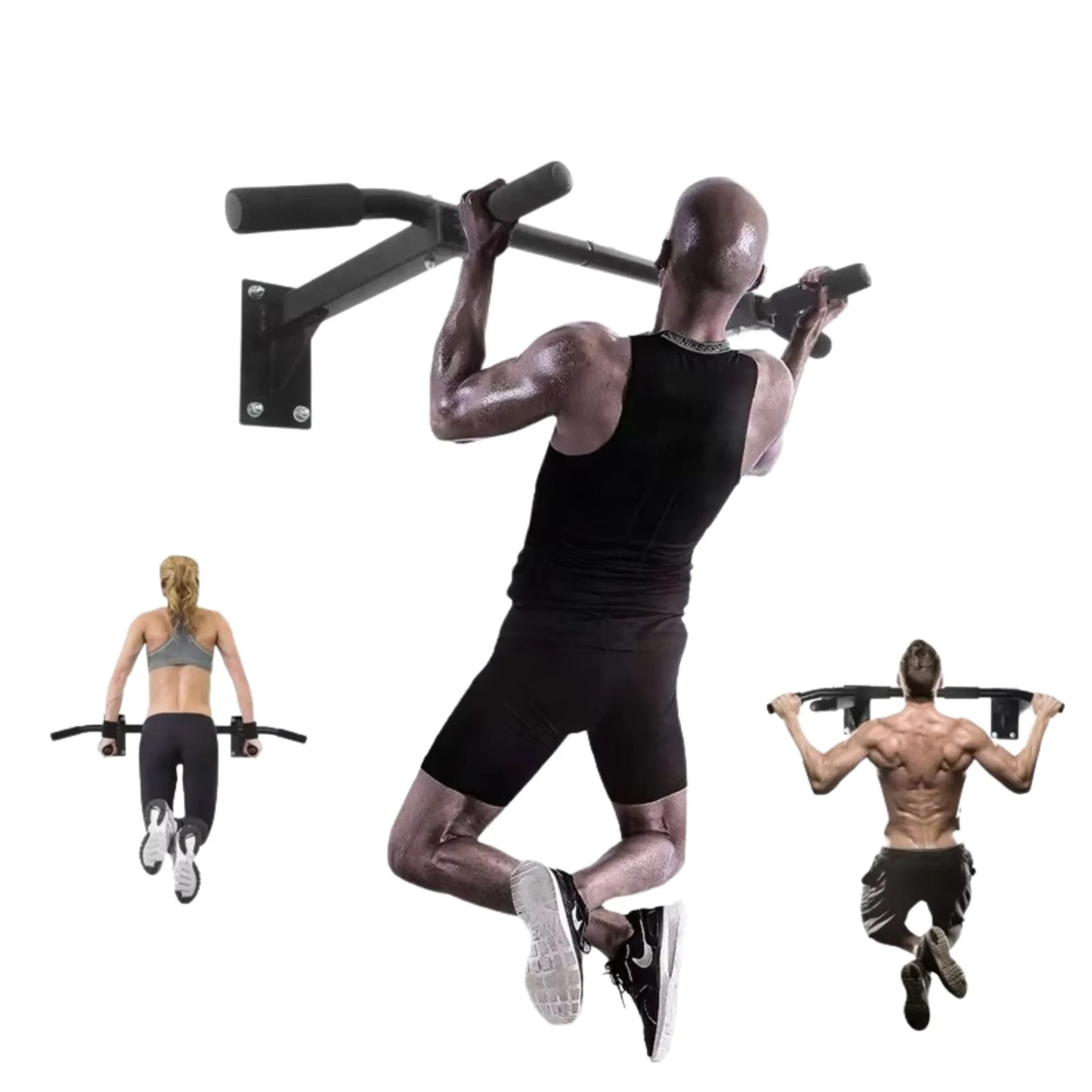 Imported Wall Mounted Pull Up Bar with 3 Grip Positions, Heavy Duty Steel Construction & 300lbs Weight Capacity for Chin-Ups, Parallel Bar Dips & Total Body Workout Training