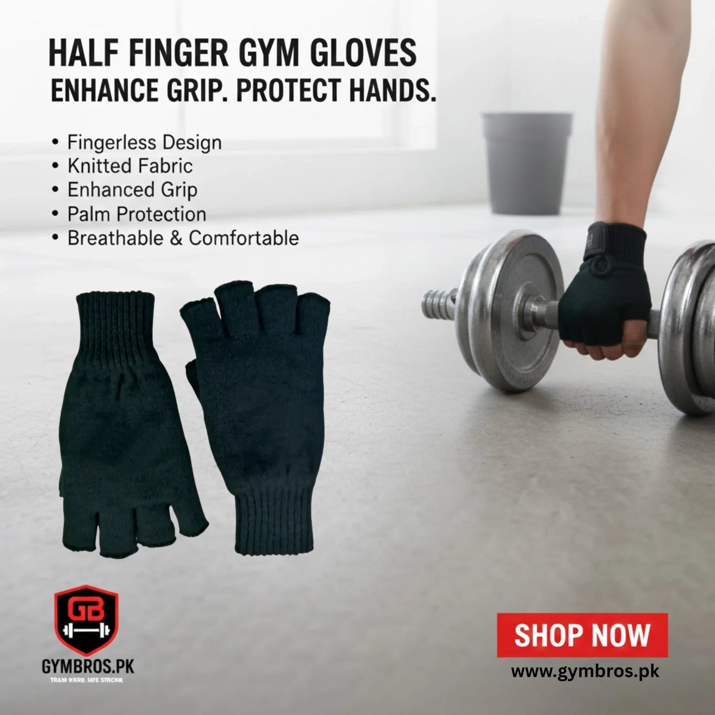 Half Finger Gym Gloves – Fingerless Workout Gloves for Weightlifting & Fitness