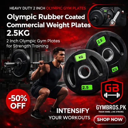 Olympic Rubber Coated Commercial Weight Plates (2.5–20 KG) – 2 Inch Olympic Gym Plates for Strength Training