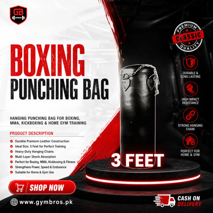 Premium Hanging Punching Bag with Chain (Sizes 3–6 ft) | Heavy Duty Synthetic Leather Boxing Bag for MMA, Kickboxing, Muay Thai & Home Gym Training