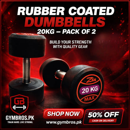 ZEE MAX Rubber Coated Dumbbells Pair with Cast Iron Core, Knurled Steel Handle & Thick Noise-Reducing Rubber Coating Available in 1KG–40KG for Home Gym Strength Training