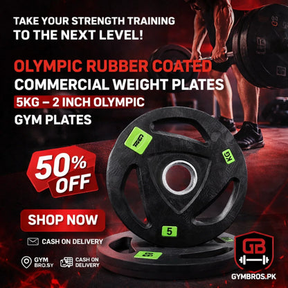 Olympic Rubber Coated Commercial Weight Plates (2.5–20 KG) – 2 Inch Olympic Gym Plates for Strength Training