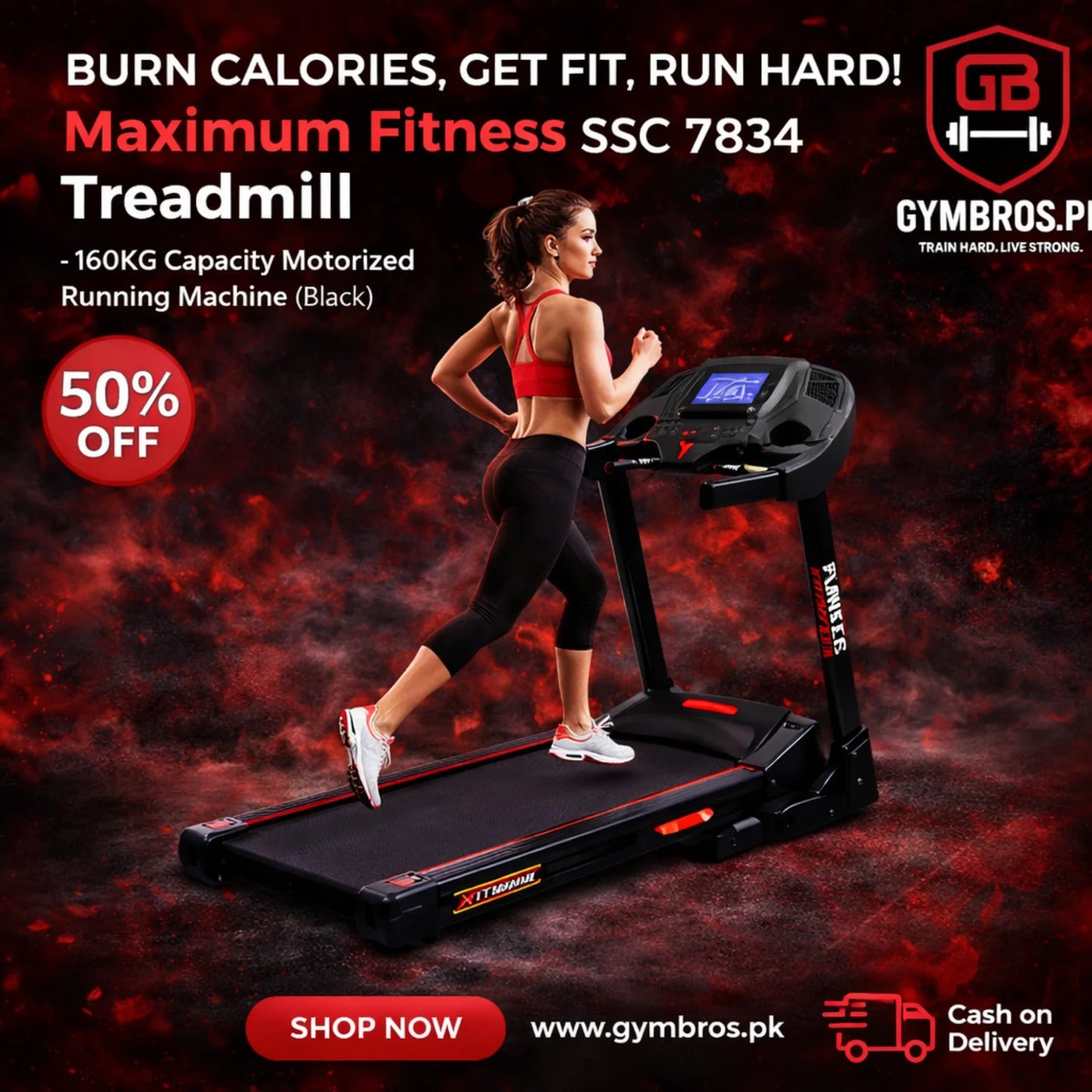Maximum Fitness SSC 7834 Treadmill | AC 4HP Motorized Treadmill with 530×1500MM Running Area, 1–22 KM/H Speed, 1–20% Motor Incline & 160KG Capacity