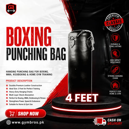 Premium Hanging Punching Bag with Chain (Sizes 3–6 ft) | Heavy Duty Synthetic Leather Boxing Bag for MMA, Kickboxing, Muay Thai & Home Gym Training