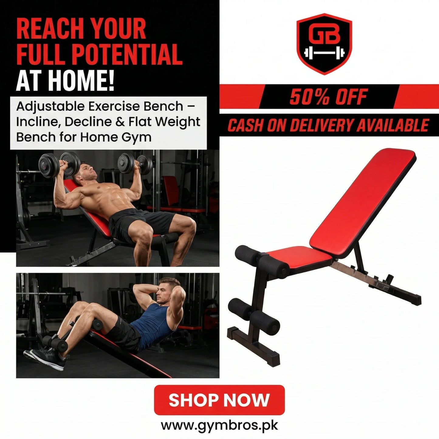 Adjustable Exercise Bench – Incline, Decline & Flat Weight Bench for Home Gym