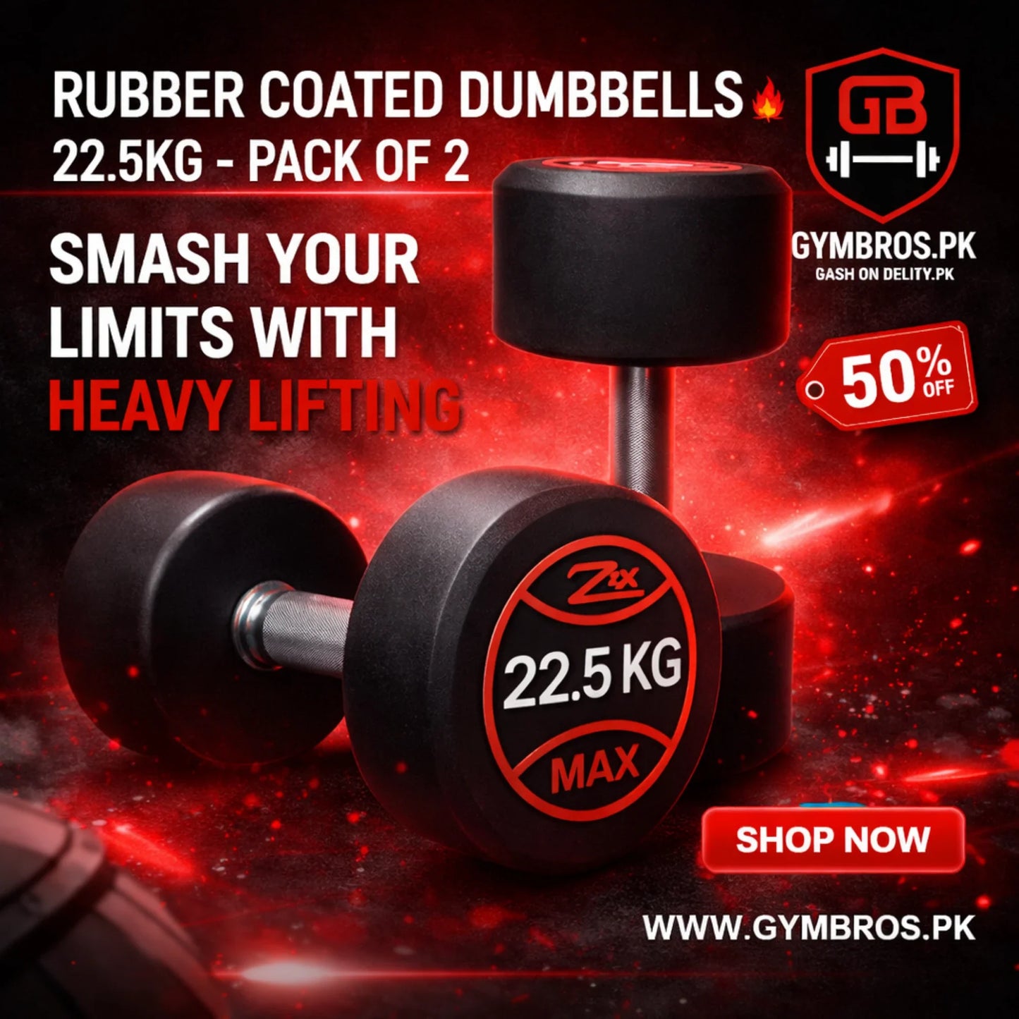 ZEE MAX Rubber Coated Dumbbells Pair with Cast Iron Core, Knurled Steel Handle & Thick Noise-Reducing Rubber Coating Available in 1KG–40KG for Home Gym Strength Training