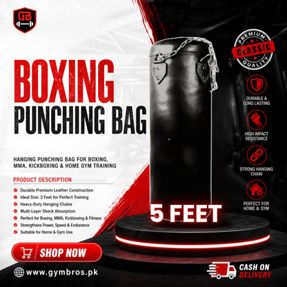 Premium Hanging Punching Bag with Chain (Sizes 3–6 ft) | Heavy Duty Synthetic Leather Boxing Bag for MMA, Kickboxing, Muay Thai & Home Gym Training