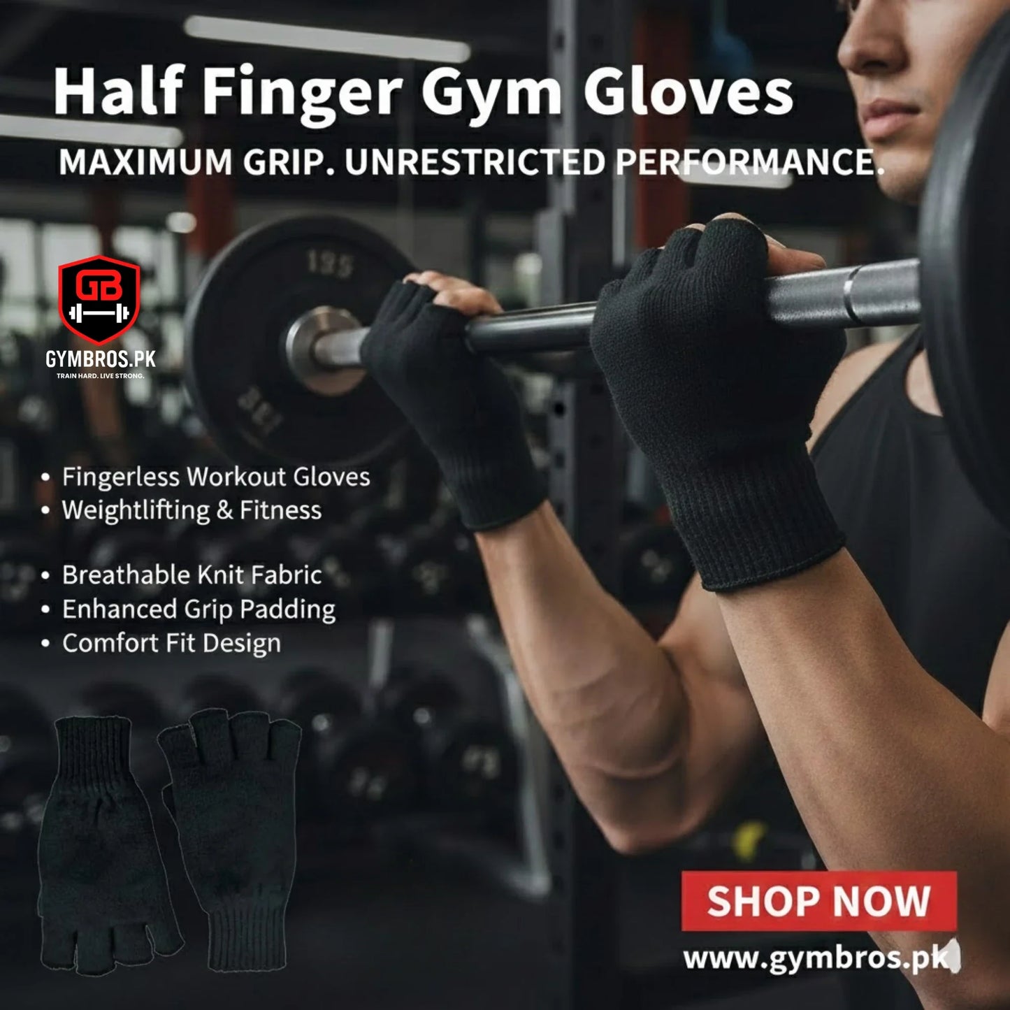 Half Finger Gym Gloves – Fingerless Workout Gloves for Weightlifting & Fitness