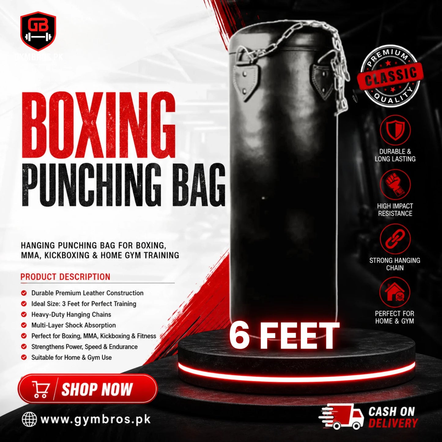Premium Hanging Punching Bag with Chain (Sizes 3–6 ft) | Heavy Duty Synthetic Leather Boxing Bag for MMA, Kickboxing, Muay Thai & Home Gym Training