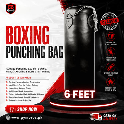Premium Hanging Punching Bag with Chain (Sizes 3–6 ft) | Heavy Duty Synthetic Leather Boxing Bag for MMA, Kickboxing, Muay Thai & Home Gym Training