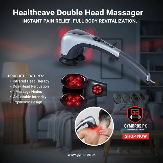 Double Head Full Body Massager, 20W, AC 220–240V, Far Infrared Heating, Dual Massage Heads, Stepless Speed Control, Tapping Massage, 1.5m Power Cord, 42 x 14.5 x 14 cm, Electric Massager for Neck, Back, Shoulder Pain Relief, Deep Tissue Relaxation