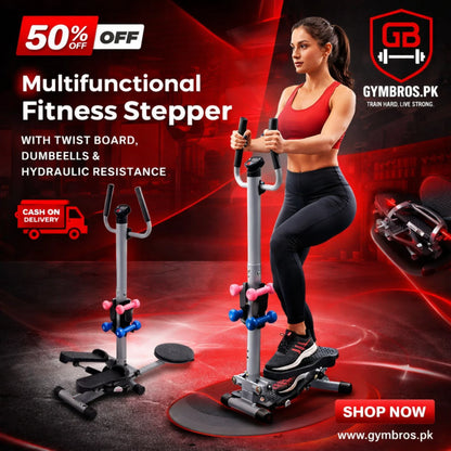 Standing Stepper with Twister and Dumbbells | 3-in-1 Twist Stepper with Handlebar, Dumbbells, Hydraulic Resistance & LCD Monitor for Full Body Home Workout