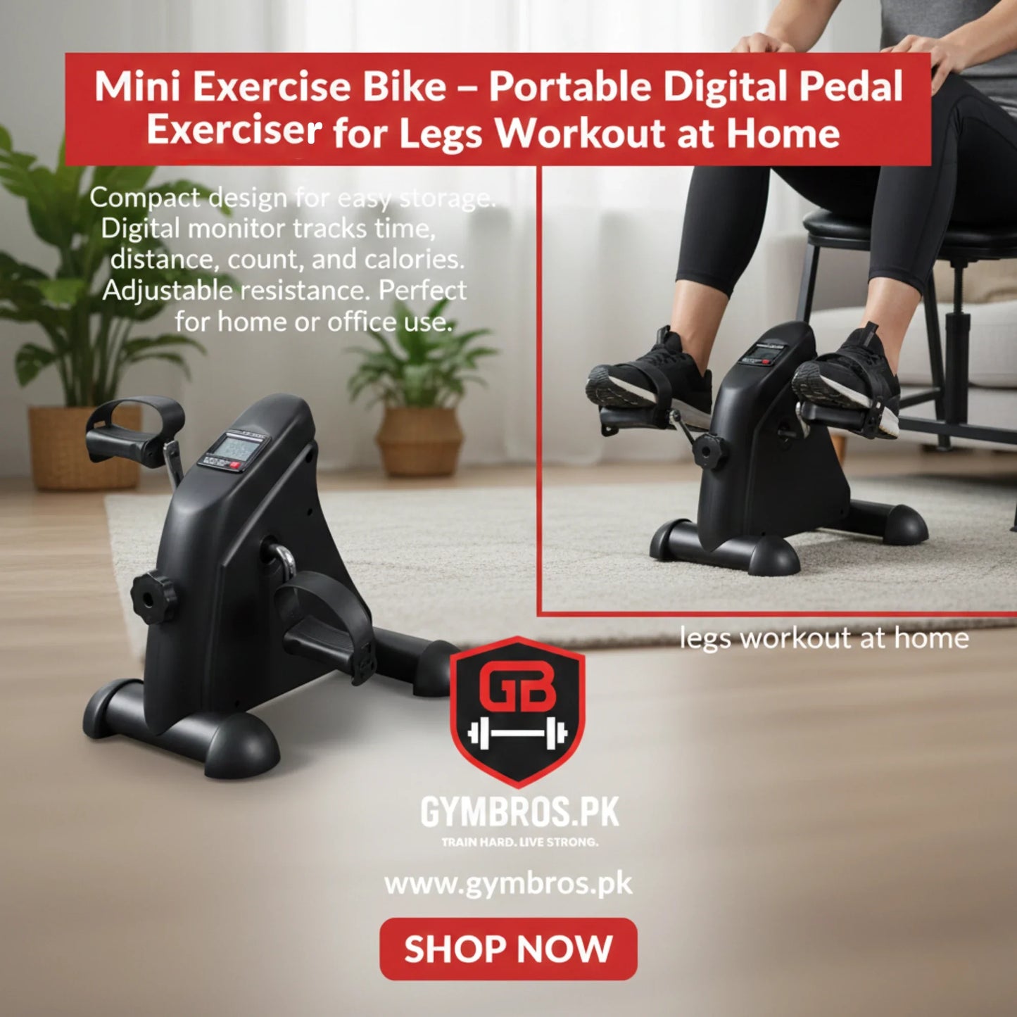 Mini Exercise Bike – Portable Digital Pedal Exerciser for Legs Workout at Home