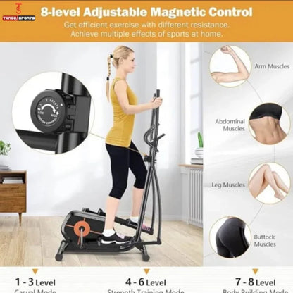 Magnetic Elliptical Cross Trainer | Elliptical Exercise Machine with 8-Level Magnetic Resistance, LCD Monitor, 2KG Flywheel & 100KG User Capacity